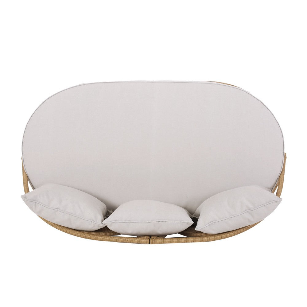 Outdoor Sofa Daybed, PE Rattan Woven Frame, Cushions, Natural Brown -BM325974