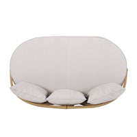 Outdoor Sofa Daybed, PE Rattan Woven Frame, Cushions, Natural Brown -BM325974