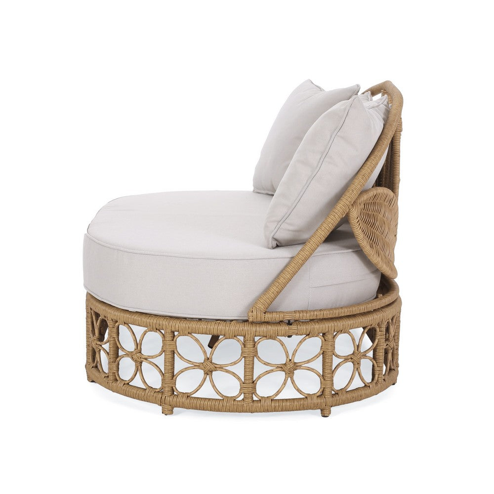 Outdoor Sofa Daybed, PE Rattan Woven Frame, Cushions, Natural Brown -BM325974
