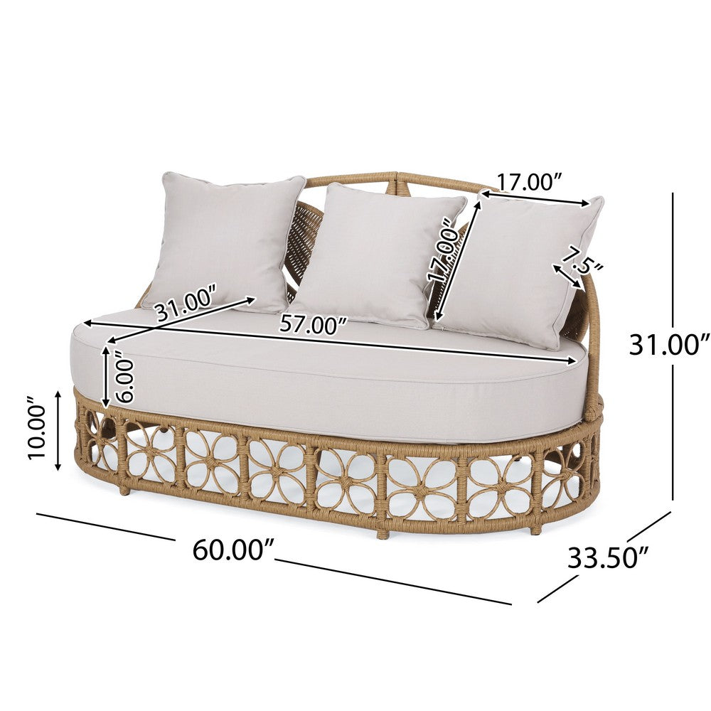 Outdoor Sofa Daybed, PE Rattan Woven Frame, Cushions, Natural Brown -BM325974