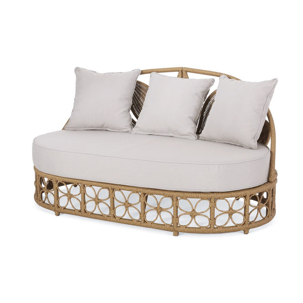 Outdoor Sofa Daybed, PE Rattan Woven Frame, Cushions, Natural Brown -BM325974