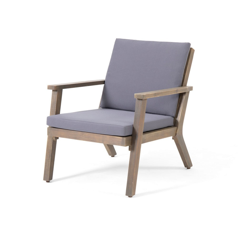 Elin Outdoor Club Chair Set of 2, Acacia Wood Frame, Gray Cushions -BM325976