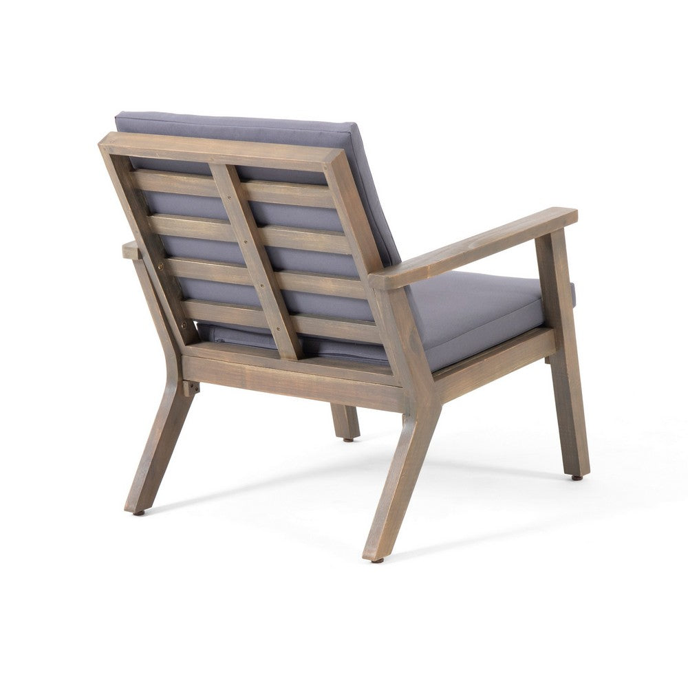 Elin Outdoor Club Chair Set of 2, Acacia Wood Frame, Gray Cushions -BM325976