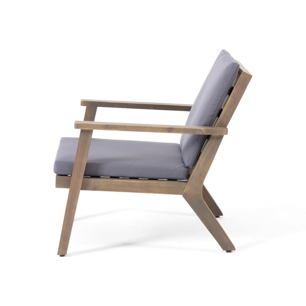 Elin Outdoor Club Chair Set of 2, Acacia Wood Frame, Gray Cushions -BM325976