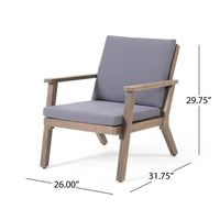 Elin Outdoor Club Chair Set of 2, Acacia Wood Frame, Gray Cushions -BM325976