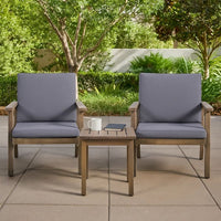 Elin Outdoor Club Chair Set of 2, Acacia Wood Frame, Gray Cushions -BM325976