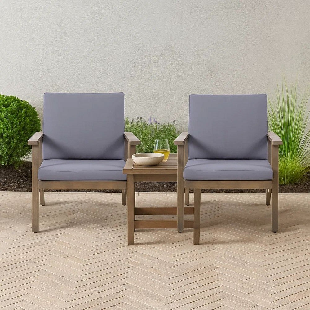 Elin Outdoor Club Chair Set of 2, Acacia Wood Frame, Gray Cushions -BM325976