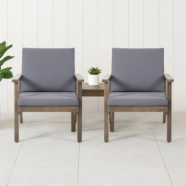 Elin Outdoor Club Chair Set of 2, Acacia Wood Frame, Gray Cushions -BM325976