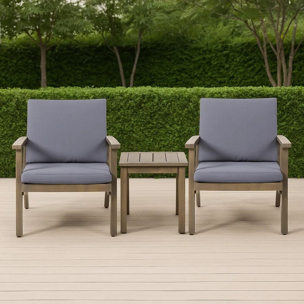 Elin Outdoor Club Chair Set of 2, Acacia Wood Frame, Gray Cushions -BM325976