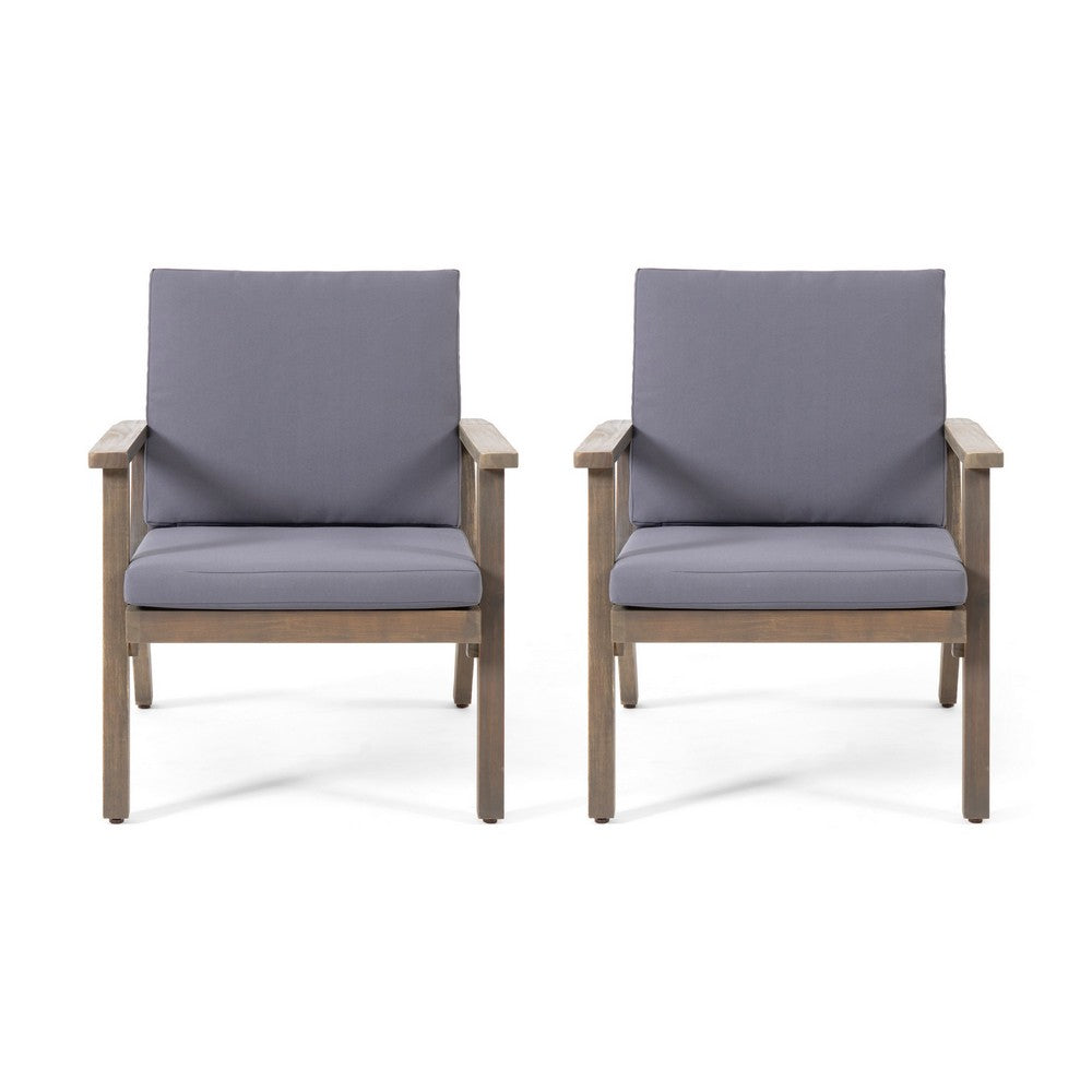 Elin Outdoor Club Chair Set of 2, Acacia Wood Frame, Gray Cushions -BM325976