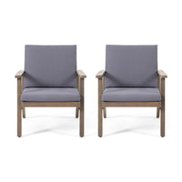 Elin Outdoor Club Chair Set of 2, Acacia Wood Frame, Gray Cushions -BM325976