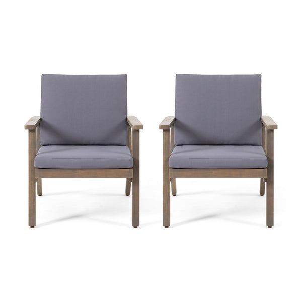 Elin Outdoor Club Chair Set of 2, Acacia Wood Frame, Gray Cushions -BM325976
