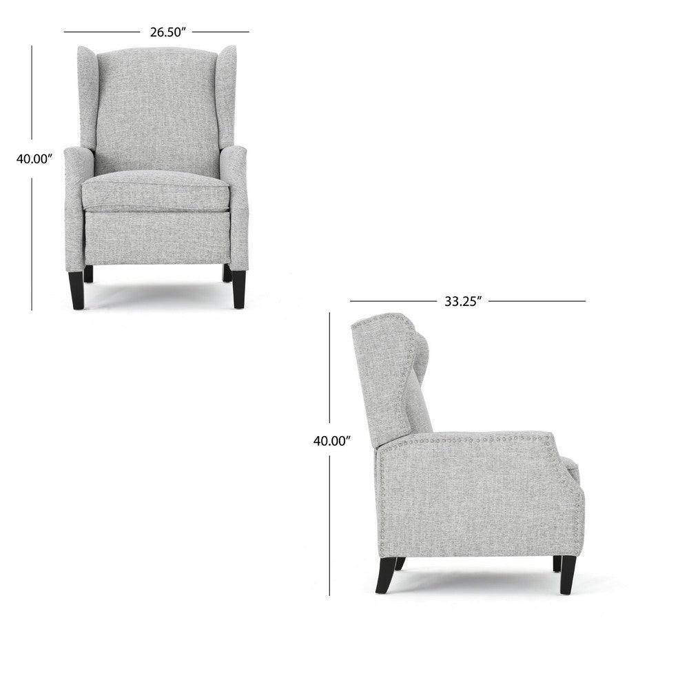 Nora Manual Recliner Lounge Chair, Wingback, Nailhead Trim, Gray -BM325977