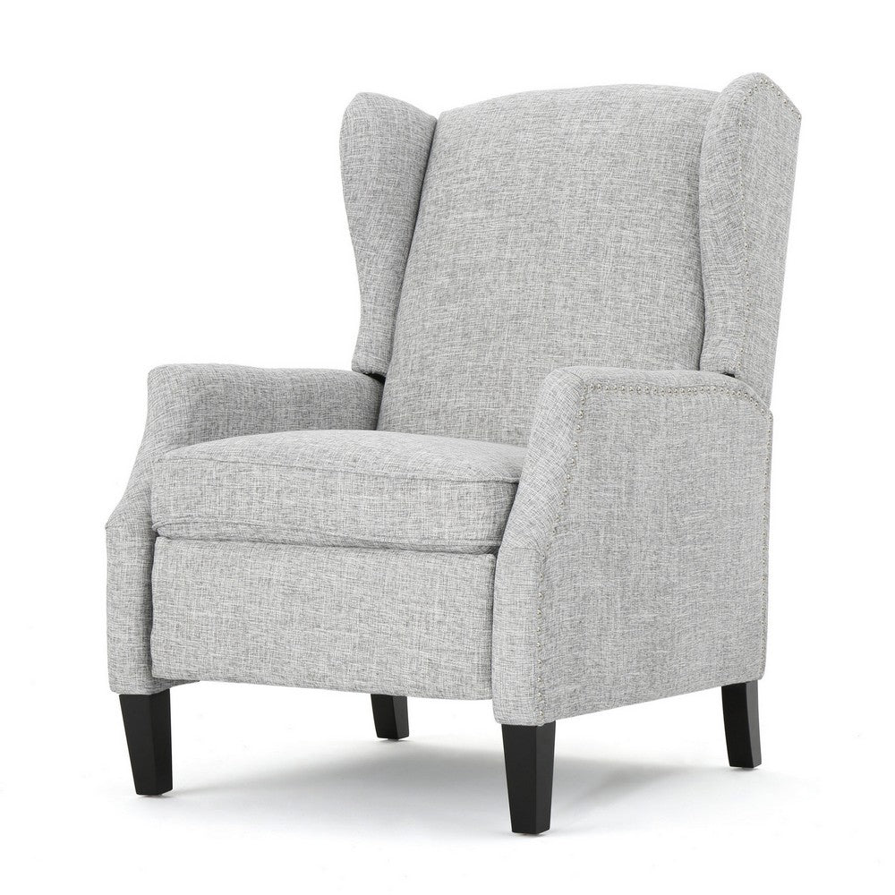 Nora Manual Recliner Lounge Chair, Wingback, Nailhead Trim, Gray -BM325977