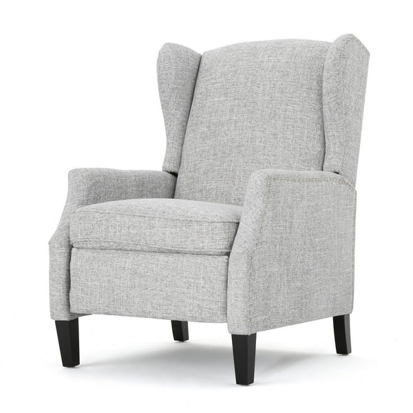 Nora Manual Recliner Lounge Chair, Wingback, Nailhead Trim, Gray -BM325977