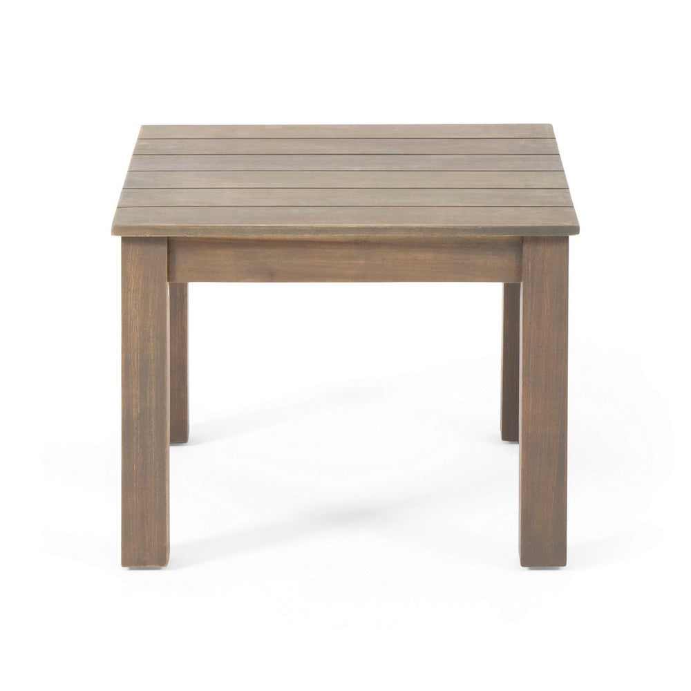 Elin Side End Table, 20 Inch Slatted Square Top, Brown Acacia Wood -BM325978