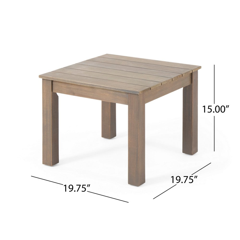 Elin Side End Table, 20 Inch Slatted Square Top, Brown Acacia Wood -BM325978