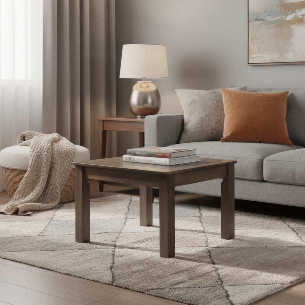 Elin Side End Table, 20 Inch Slatted Square Top, Brown Acacia Wood -BM325978
