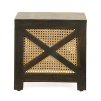 Accent Ottoman Table, 16 Inch Square, Boho Style, Cane Wicker -BM325979