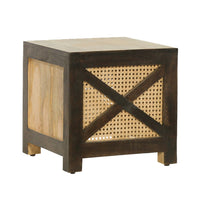 Accent Ottoman Table, 16 Inch Square, Boho Style, Cane Wicker -BM325979