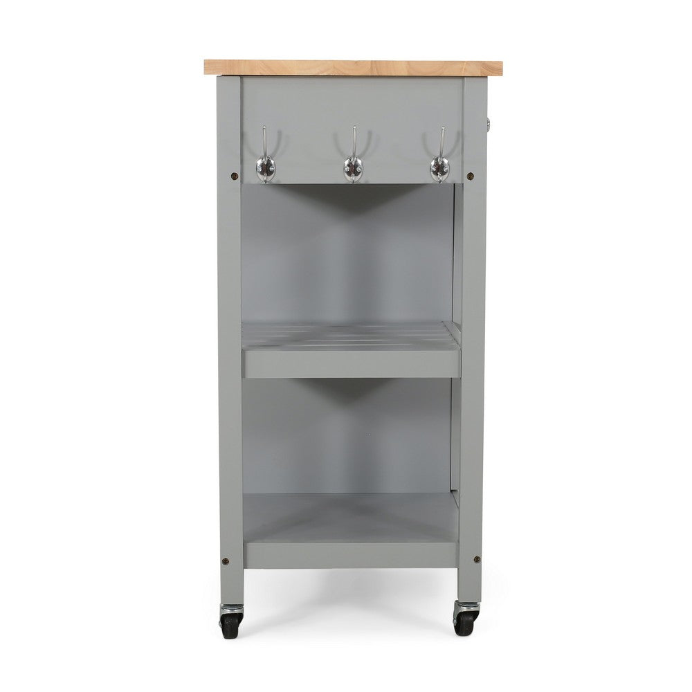 Rolling Kitchen Island Bar Cart, 1 Glass Door, Gray n Natural Brown -BM325981