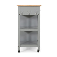 Rolling Kitchen Island Bar Cart, 1 Glass Door, Gray n Natural Brown -BM325981