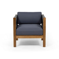 Club Lounge Chair, Woven Rattan Rope, Brown Acacia Wood, Gray Fabric -BM325984