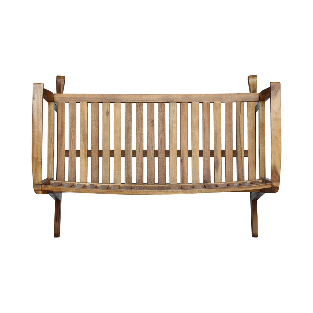Outdoor Rocking Loveseat Bench, 50 Inch, Natural Brown Acacia Wood -BM325986