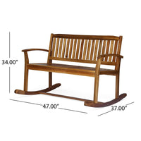 Outdoor Rocking Loveseat Bench, 50 Inch, Natural Brown Acacia Wood -BM325986