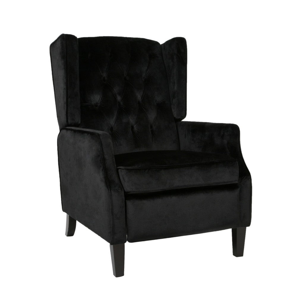 Octa Manual Recliner Chair, Button Tufted Wingback Design Black Velvet -BM325988