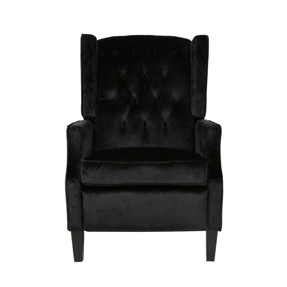 Octa Manual Recliner Chair, Button Tufted Wingback Design Black Velvet -BM325988