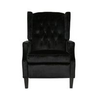 Octa Manual Recliner Chair, Button Tufted Wingback Design Black Velvet -BM325988