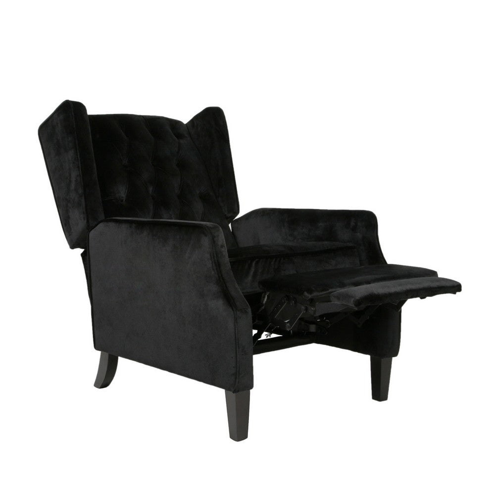 Octa Manual Recliner Chair, Button Tufted Wingback Design Black Velvet -BM325988