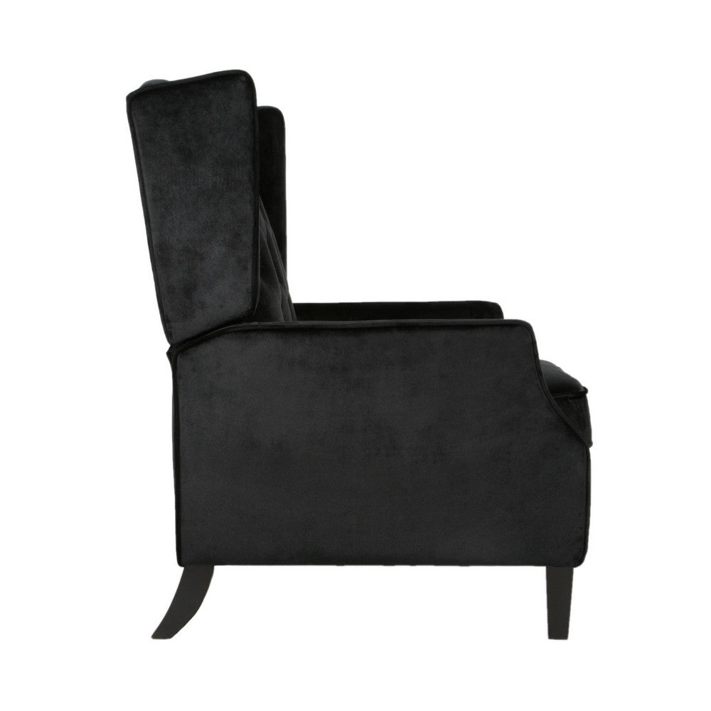Octa Manual Recliner Chair, Button Tufted Wingback Design Black Velvet -BM325988