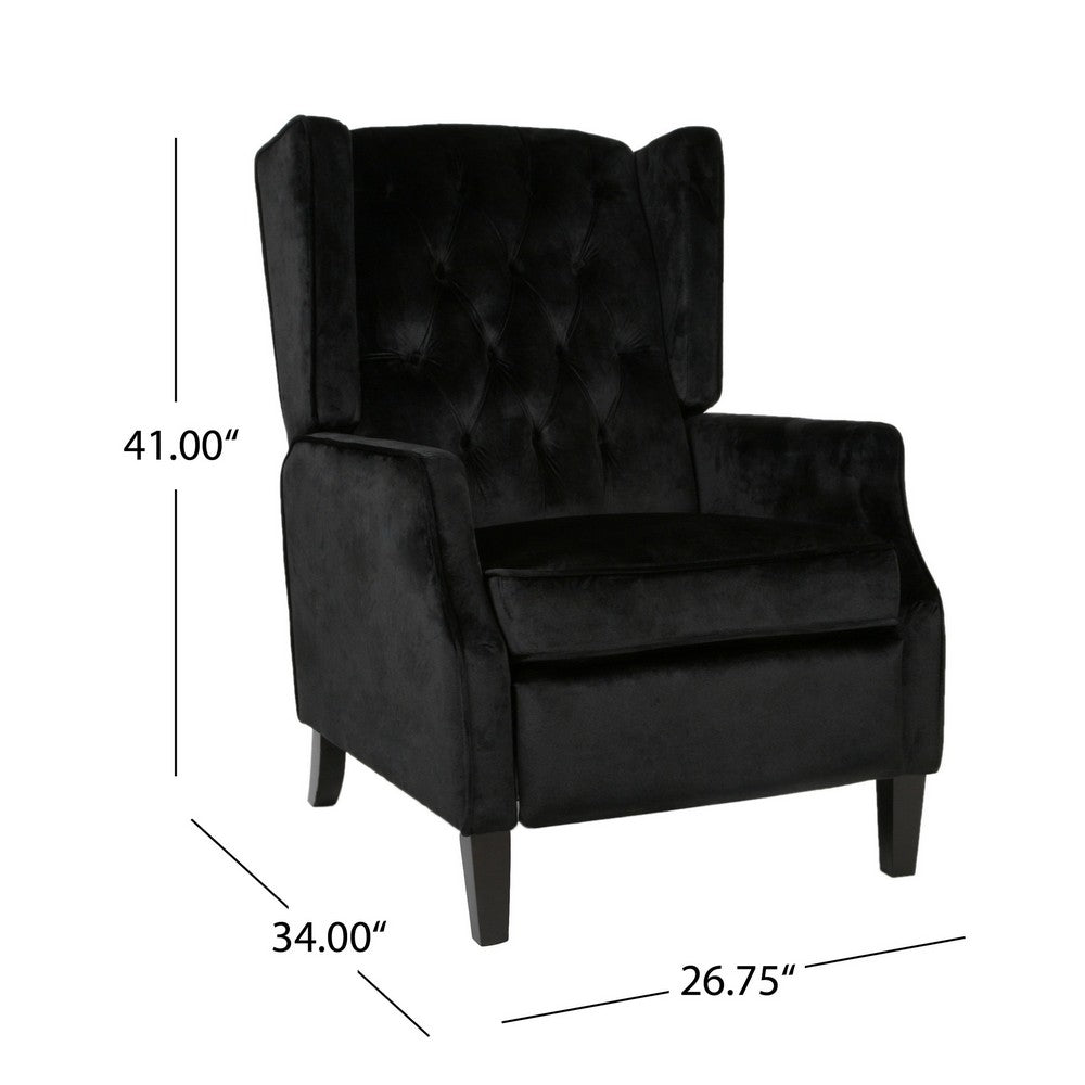 Octa Manual Recliner Chair, Button Tufted Wingback Design Black Velvet -BM325988