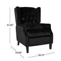 Octa Manual Recliner Chair, Button Tufted Wingback Design Black Velvet -BM325988