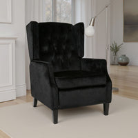 Octa Manual Recliner Chair, Button Tufted Wingback Design Black Velvet -BM325988