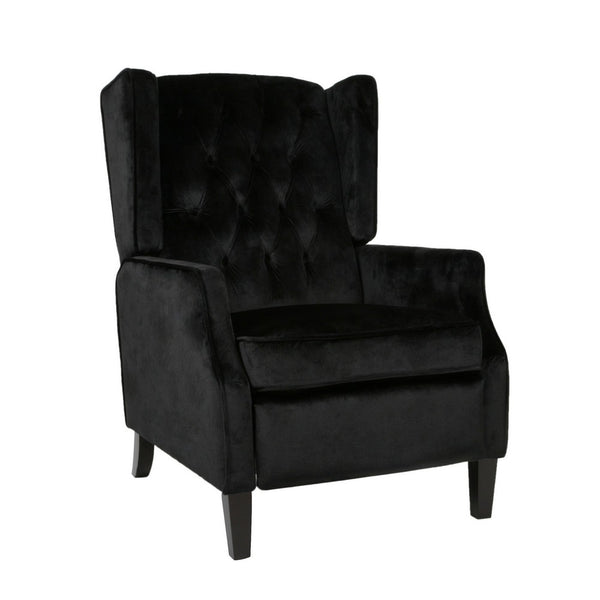 Octa Manual Recliner Chair, Button Tufted Wingback Design Black Velvet -BM325988