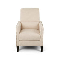 Push Back Manual Recliner Chair, Nailhead Trim Accent, Beige Fabric -BM325989