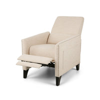 Push Back Manual Recliner Chair, Nailhead Trim Accent, Beige Fabric -BM325989