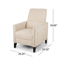 Push Back Manual Recliner Chair, Nailhead Trim Accent, Beige Fabric -BM325989
