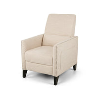 Push Back Manual Recliner Chair, Nailhead Trim Accent, Beige Fabric -BM325989