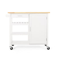 Alex Rolling Kitchen Island Bar Cart with Shelves, Brown Wood, White -BM325993
