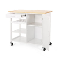 Alex Rolling Kitchen Island Bar Cart with Shelves, Brown Wood, White -BM325993