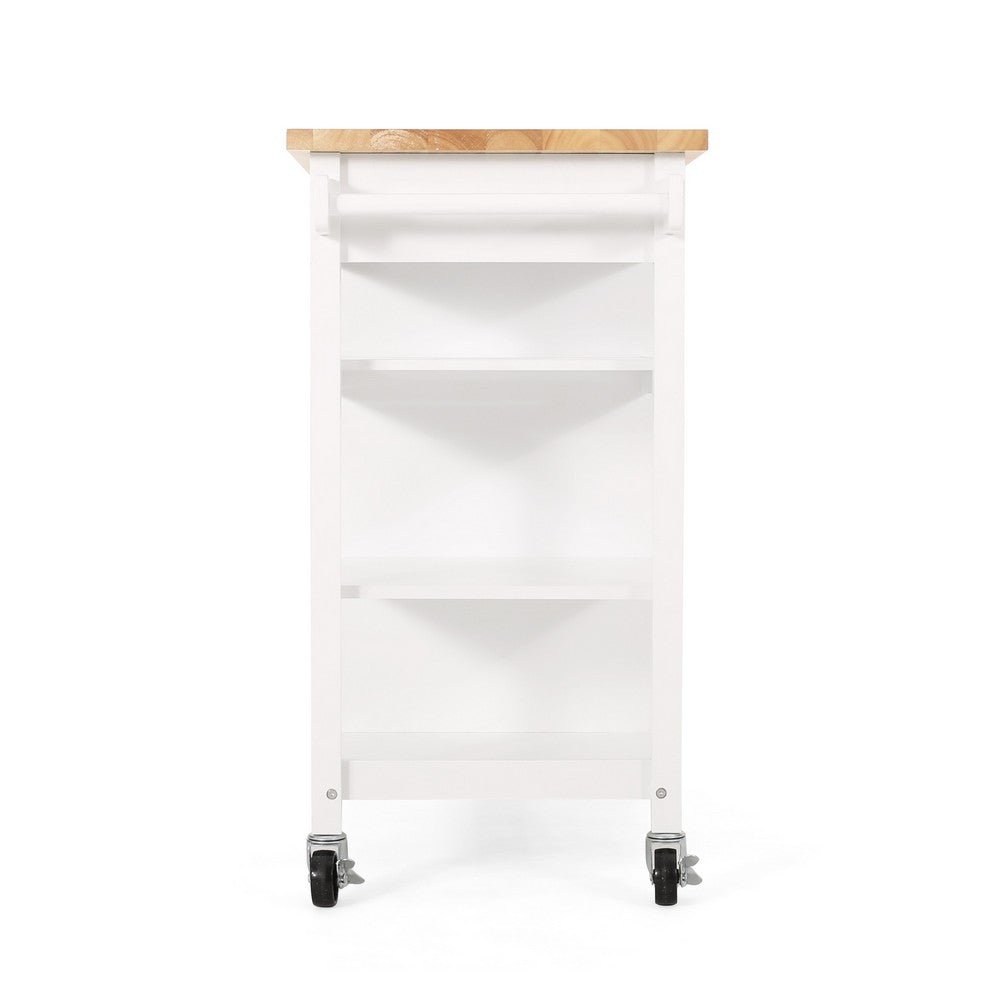 Alex Rolling Kitchen Island Bar Cart with Shelves, Brown Wood, White -BM325993