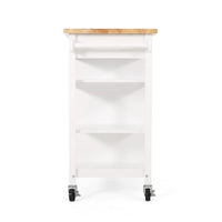 Alex Rolling Kitchen Island Bar Cart with Shelves, Brown Wood, White -BM325993