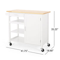 Alex Rolling Kitchen Island Bar Cart with Shelves, Brown Wood, White -BM325993