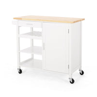 Alex Rolling Kitchen Island Bar Cart with Shelves, Brown Wood, White -BM325993