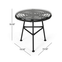 Tee Outdoor Side End Table, 20 Inch Rattan Weave with Glass Top, Gray -BM325994