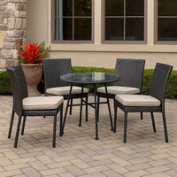 Tee Outdoor Side End Table, 20 Inch Rattan Weave with Glass Top, Gray -BM325994